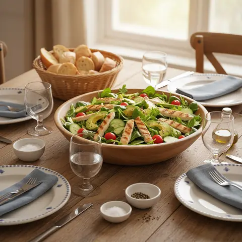 Gemischter Salat mit gegrilltem Hähnchen und Avocado