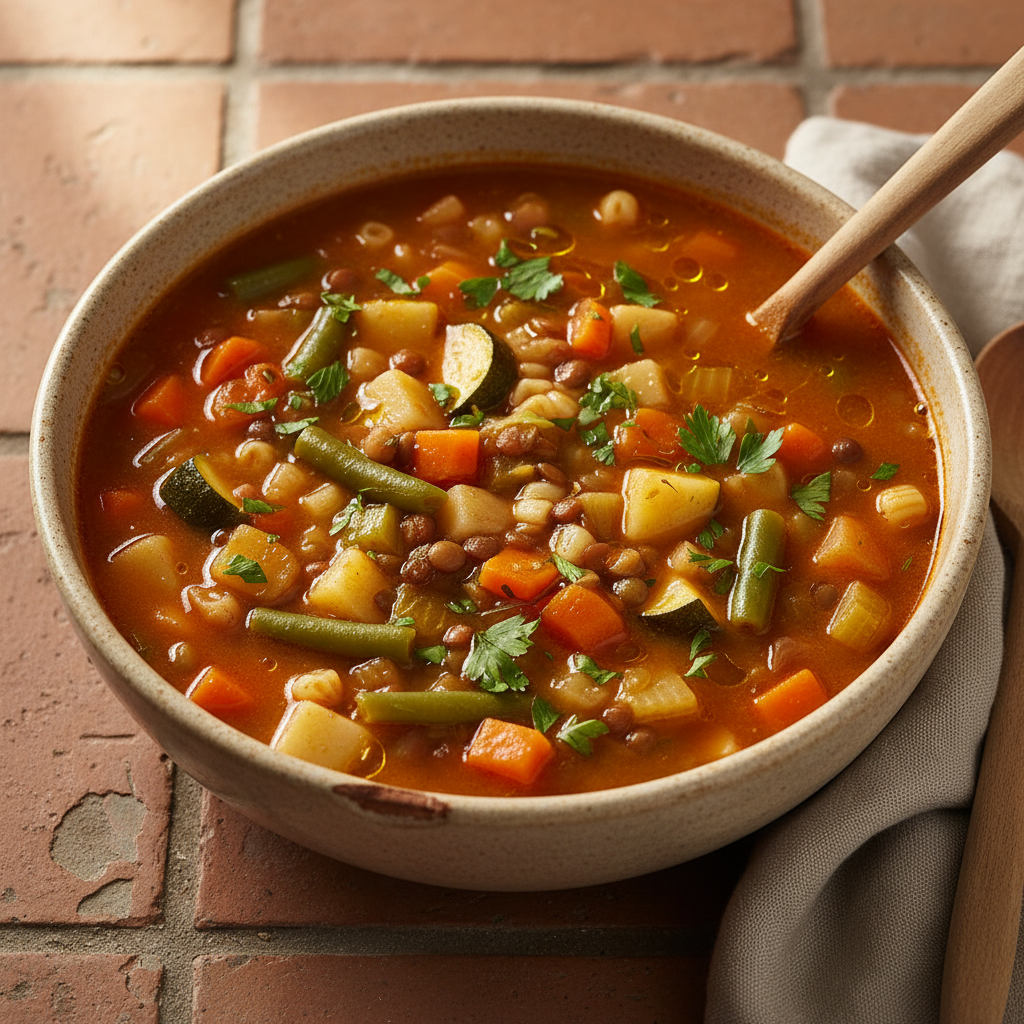 Soupe aux légumes et lentilles - Minestrone simplifié