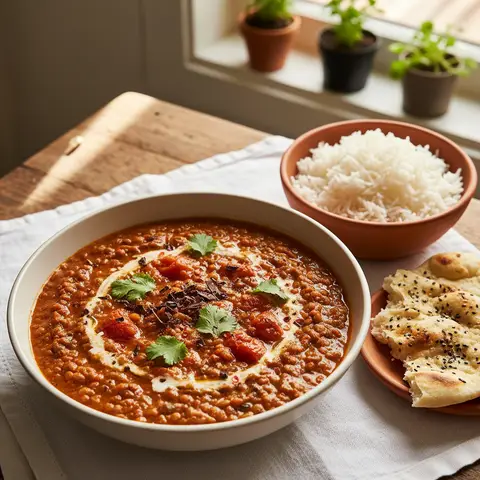 Linsen-Curry mit Schokolade und Tomaten