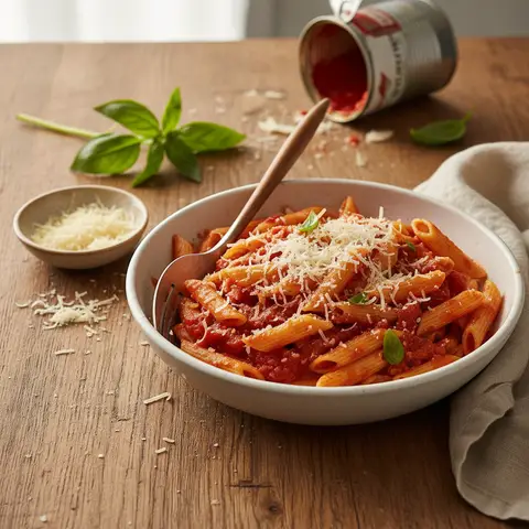 Pasta mit Tomatensauce und Comté