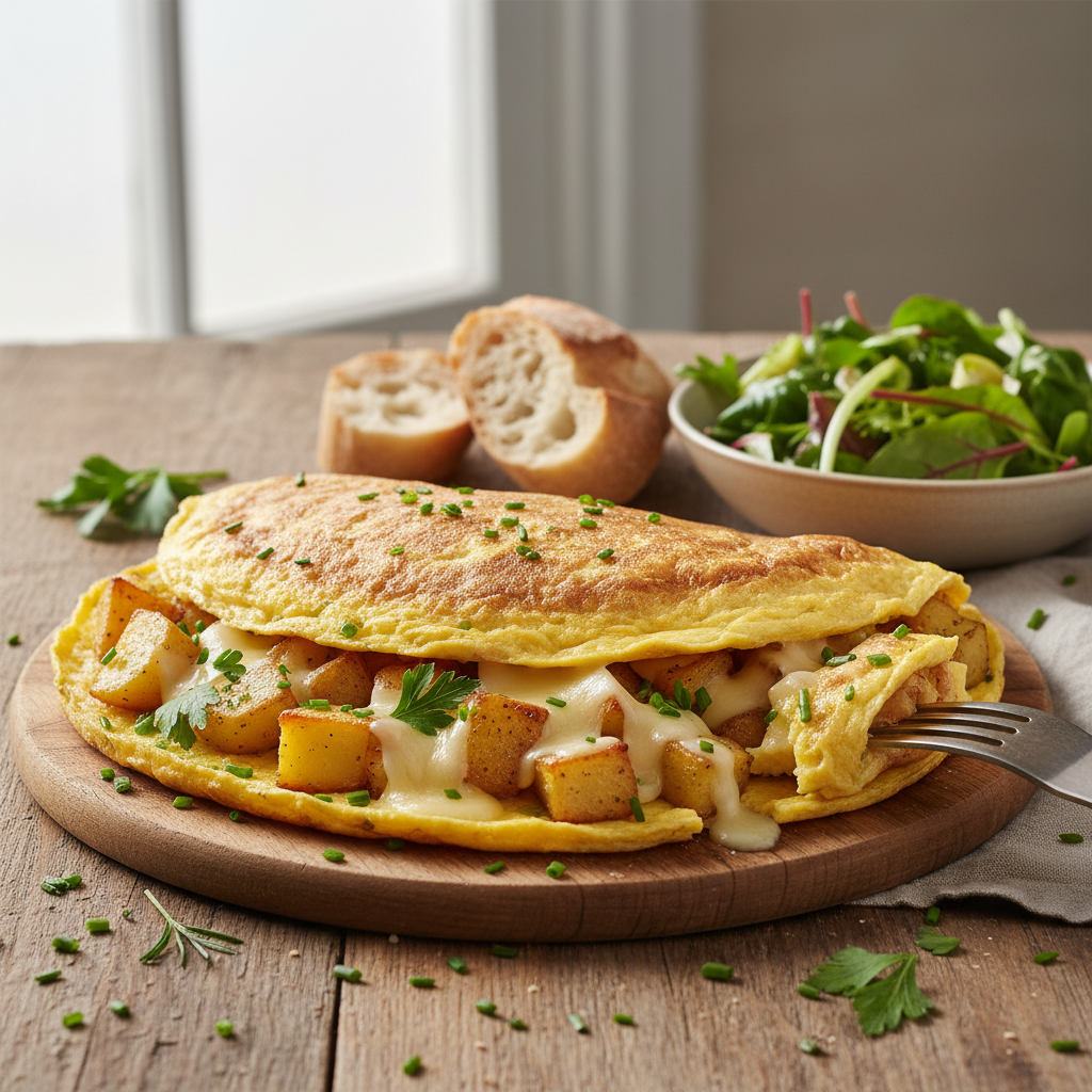 Omelette Pommes de Terre, Fromage et Herbes