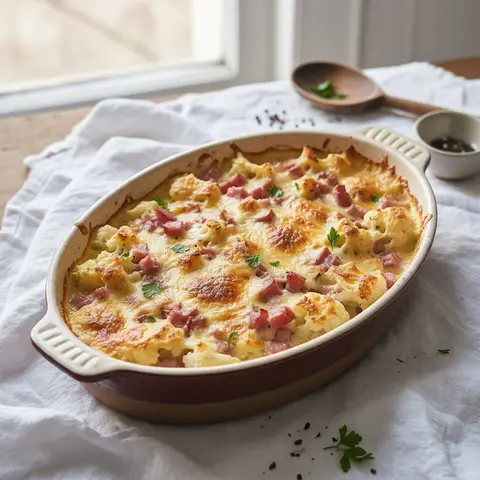 Cauliflower and Ham Gratin, French Style