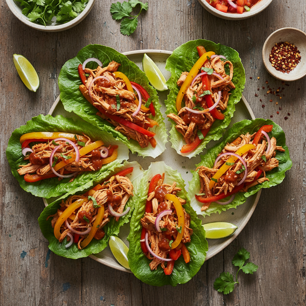 Tacos de laitue au poulet chipotle et poivrons