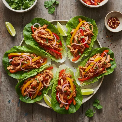 Tacos de laitue au poulet chipotle et poivrons