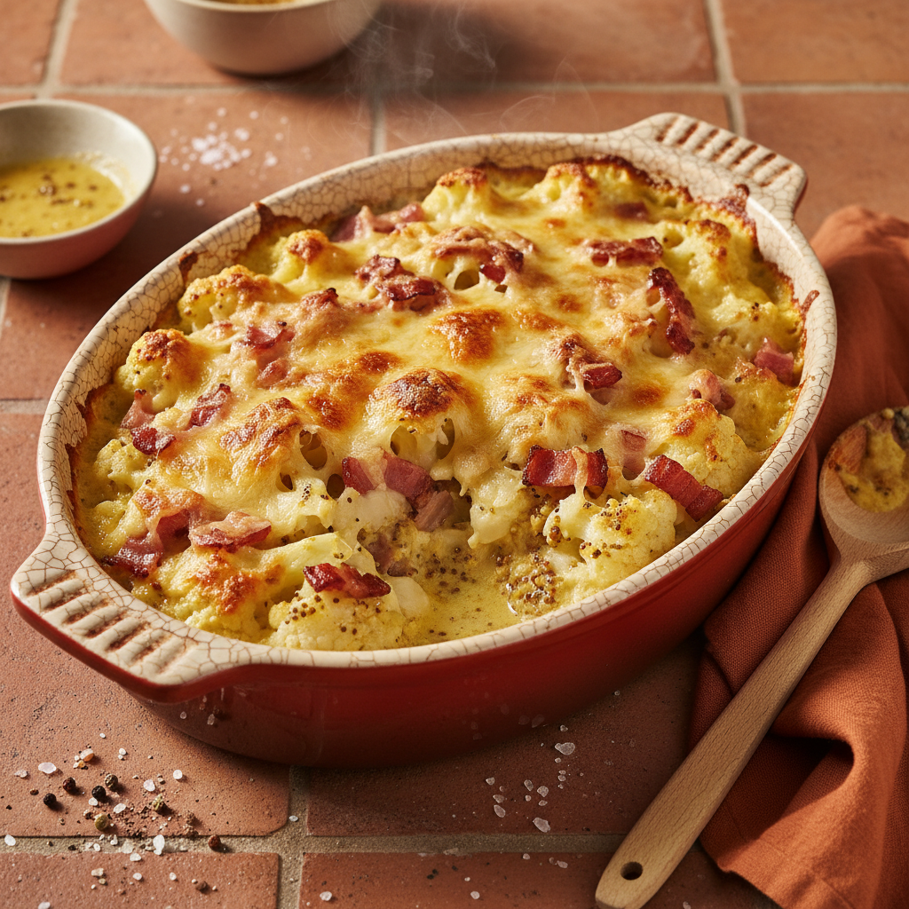 Gratin Chou-Fleur Bacon Crème Moutarde