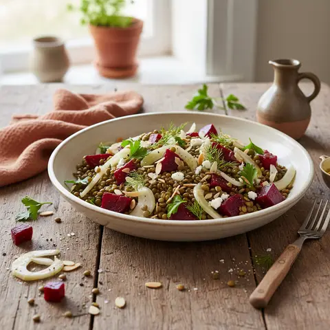 Warmer Linsen-, Rote-Bete- und Fenchelsalat
