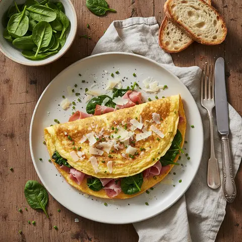 Omelet with Ham, Spinach and Parmesan
