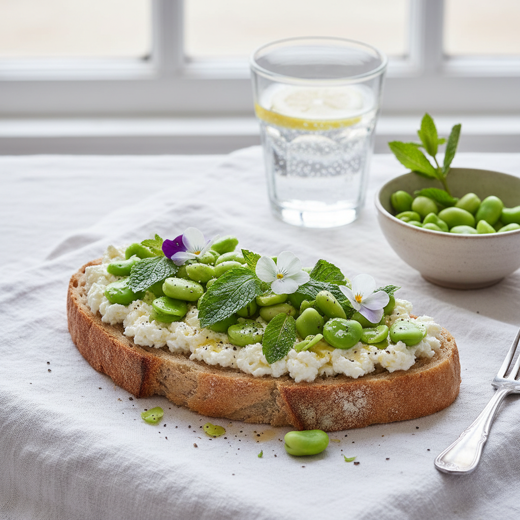 Tartine ricotta & fèves à la menthe