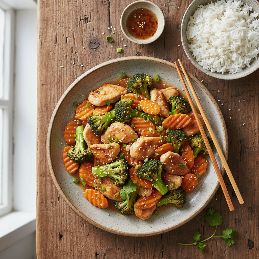 Poulet sauté aux brocolis et carottes