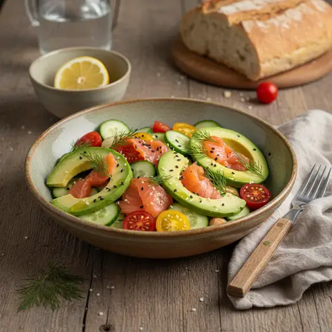 Mixed Salad with Smoked Fish and Avocado
