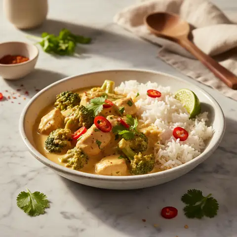 Hähnchen und Brokkoli Curry mit Kokosmilch