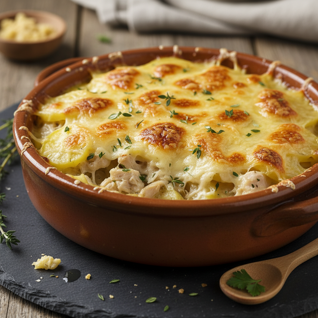 Gratin de poulet et pommes de terre