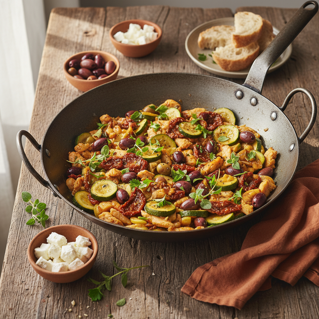 Wok méditerranéen de dinde aux courgettes et olives