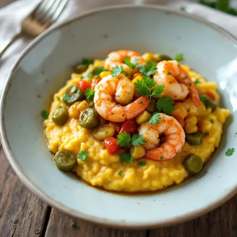 Cajun Shrimp and Grits with Okra