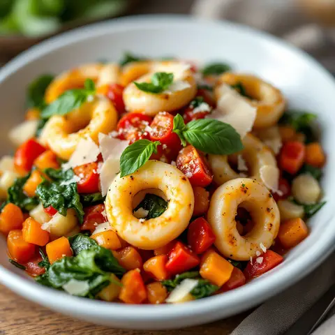 Calamars à l’italienne, tomates et épinards