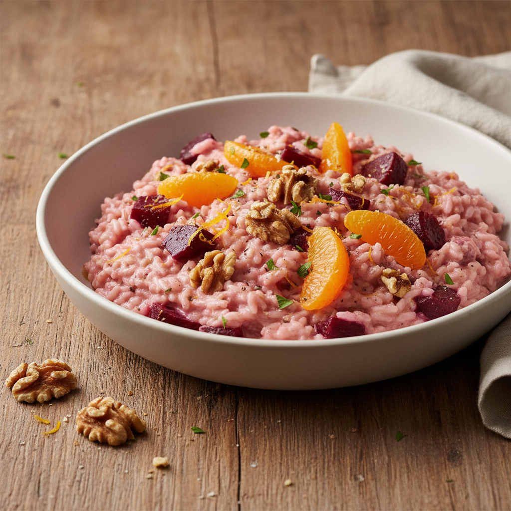 Risotto Italien aux Clémentines et Noix avec Betterave