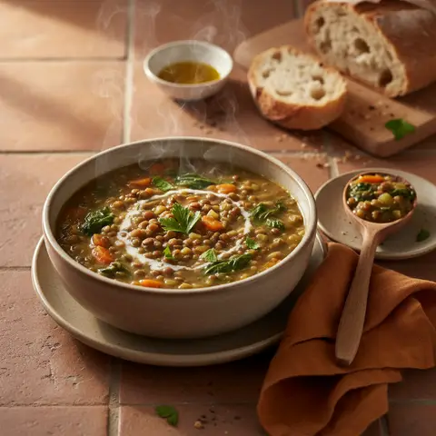 Linsen- und Spinatsuppe