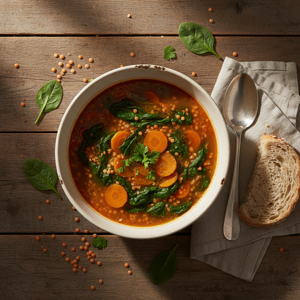 Soupe aux Lentilles et Épinards