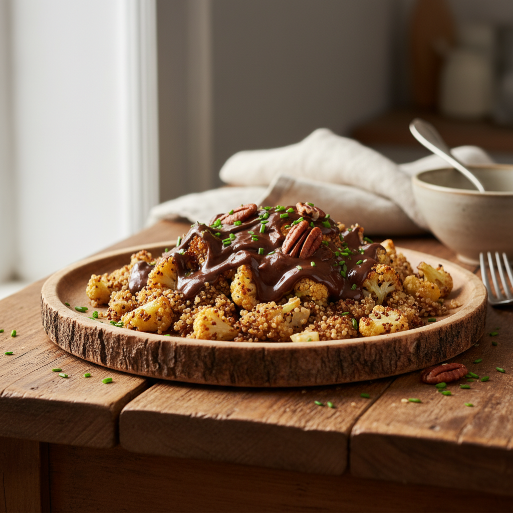 Quinoa au Chou-fleur Poêlé et Sauce Chocolat-Beurre