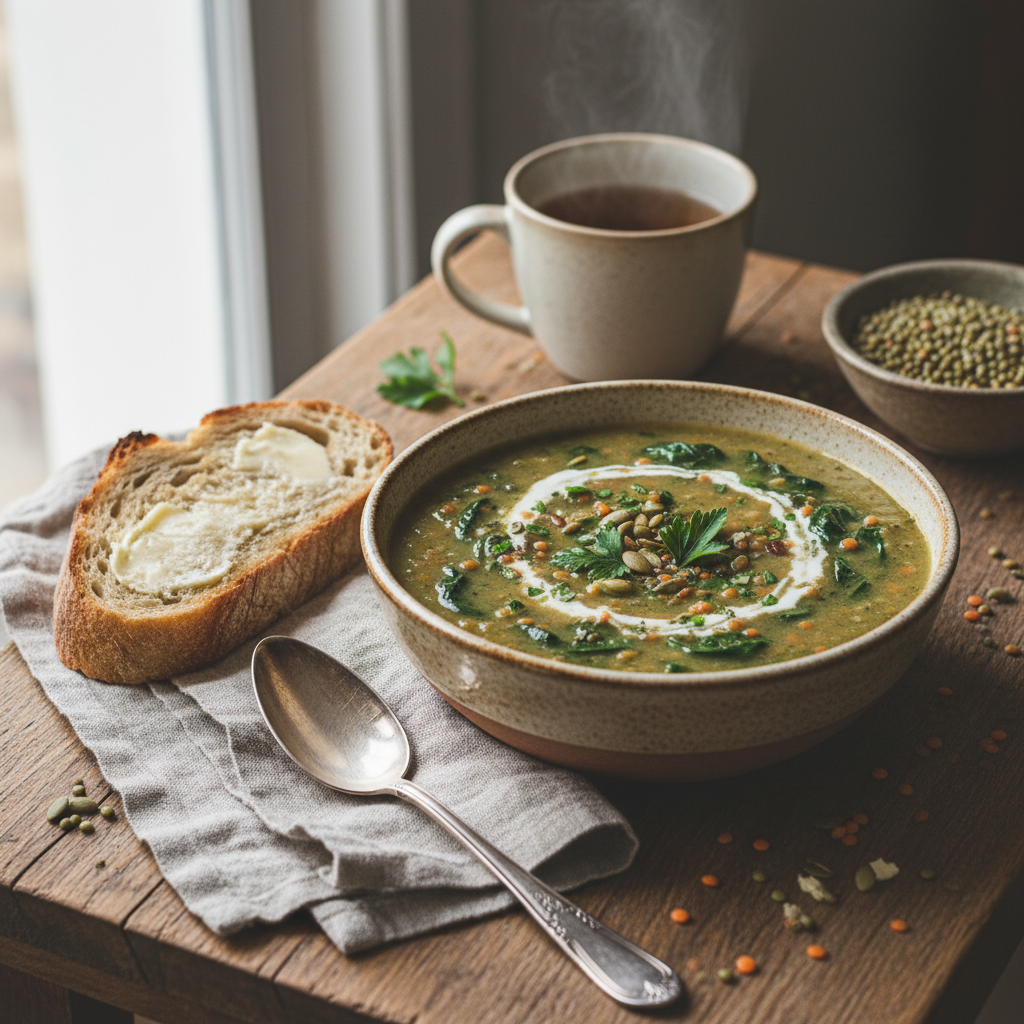 Velouté de lentilles et épinards
