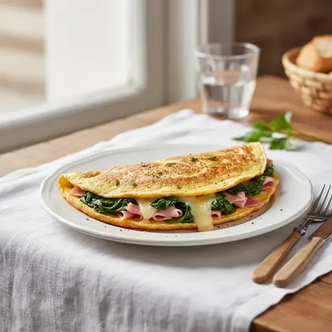 Omelett mit Schinken, Spinat und Käse