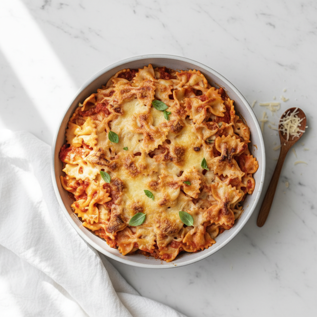 Gratin de Farfalle au fromage et tomate