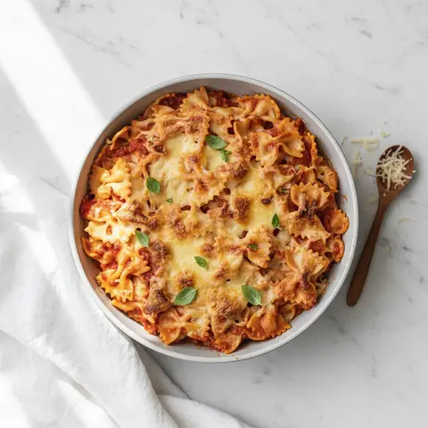 Farfalle Gratin with Cheese and Tomato
