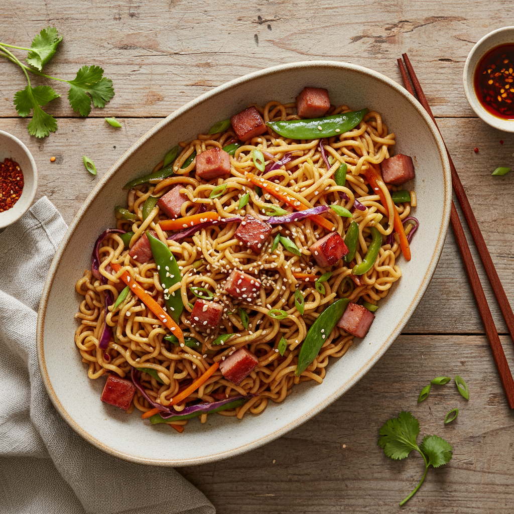 Nouilles Sautées au Jambon et Légumes (asiatique)