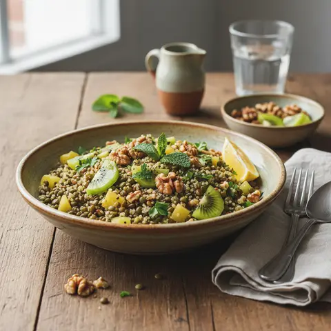 Quinoa and Lentil Salad with Walnuts and Kiwis