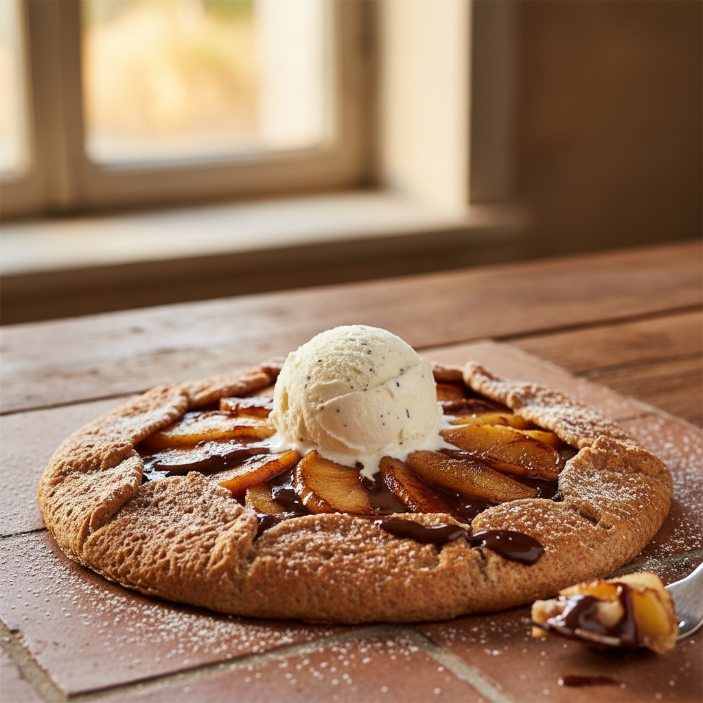Galette bretonne pommes-chocolat et glace vanille