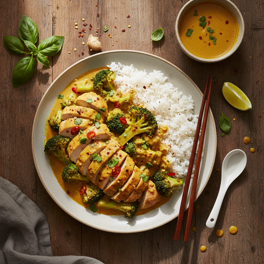 Curry de poulet au brocoli et riz