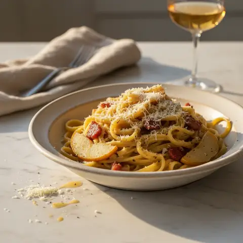 Pear and Bacon Carbonara Pasta