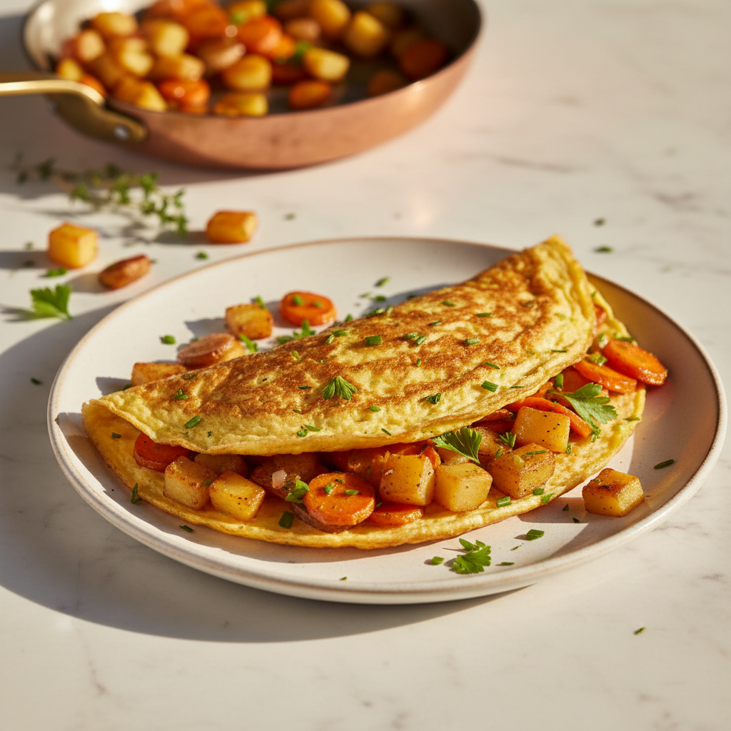 Omelette aux carottes et pommes de terre sautées