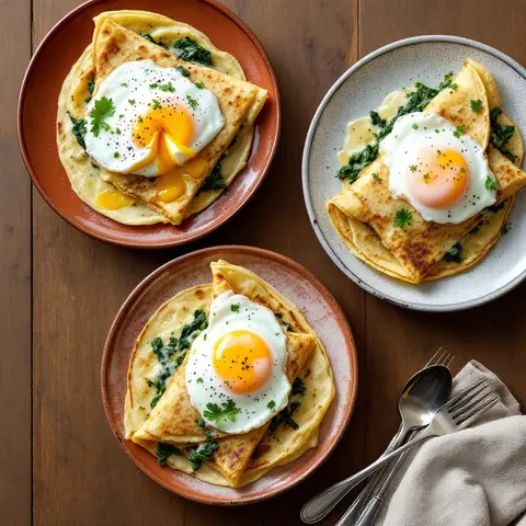 Crêpe épinard & œuf poché