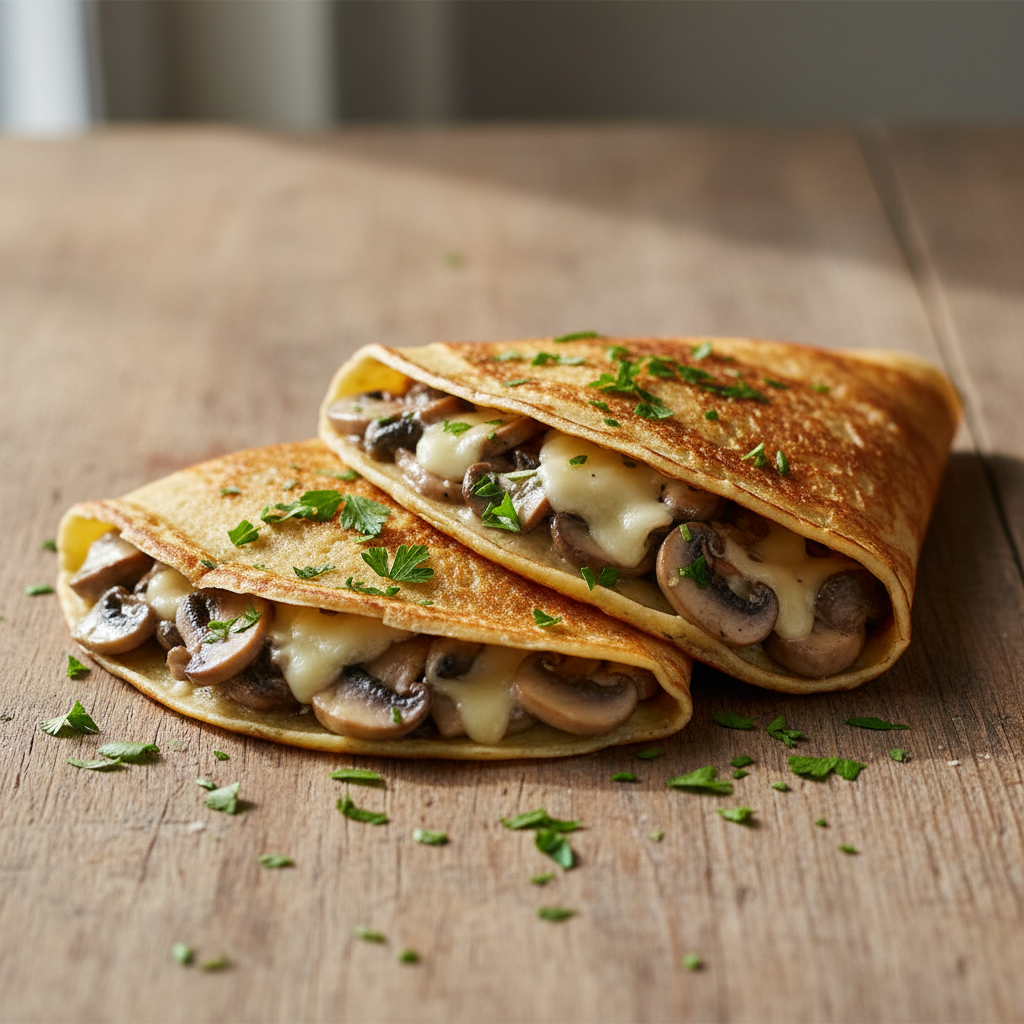Crêpes salées champignons & comté au persil