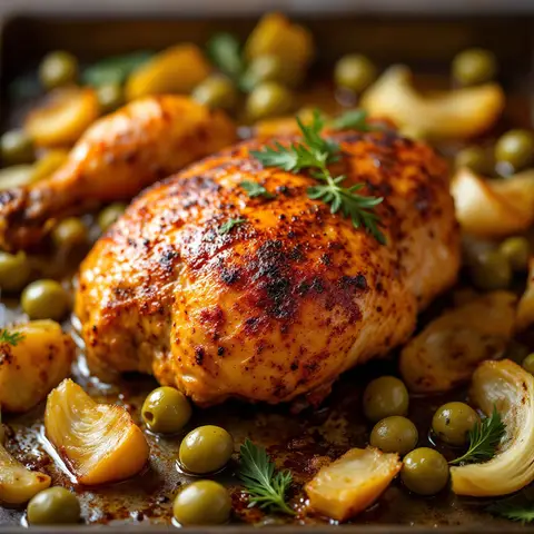 Cuisse de poulet au paprika et fenouil rôti