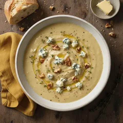 Blumenkohl-Creme-Suppe mit Blauschimmelkäse und Walnüssen