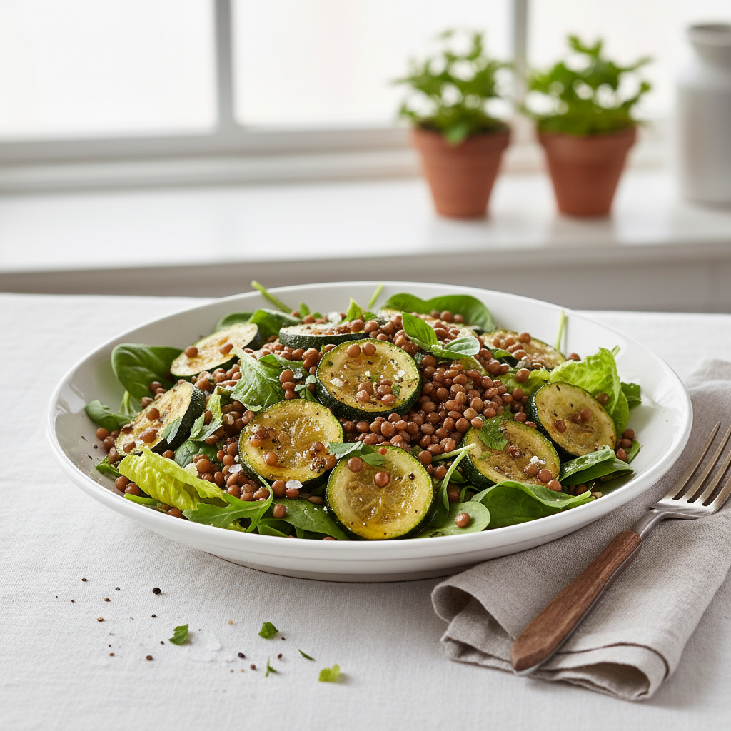 Salade composée lentilles-courgette-huile d'olive
