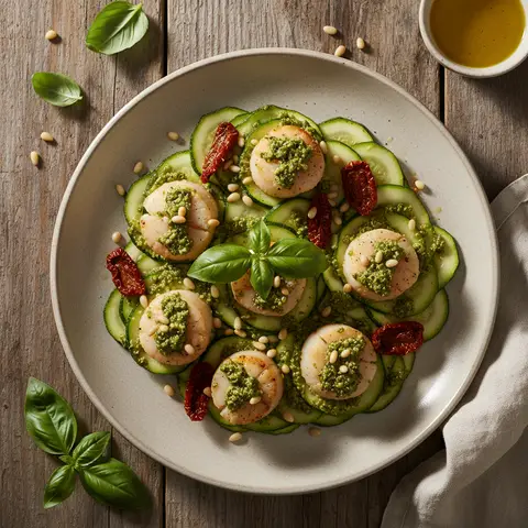 Saint-Jacques au pesto et tomates confites