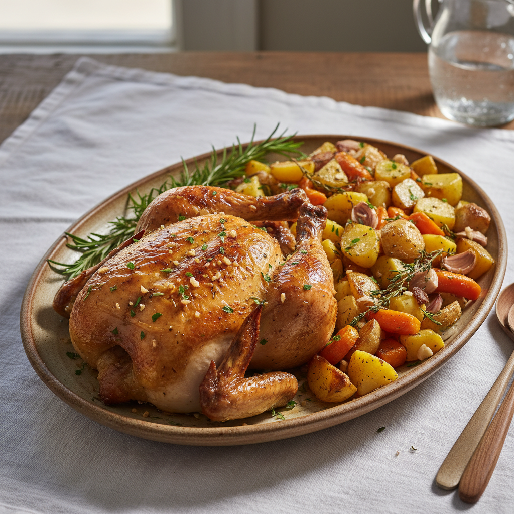Poulet Grillé aux Herbes avec Légumes Rôtis