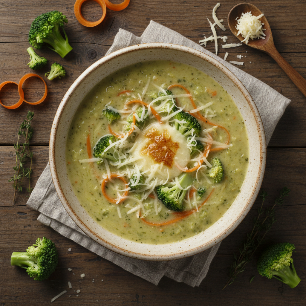 Soupe de brocoli et carottes au gruyère