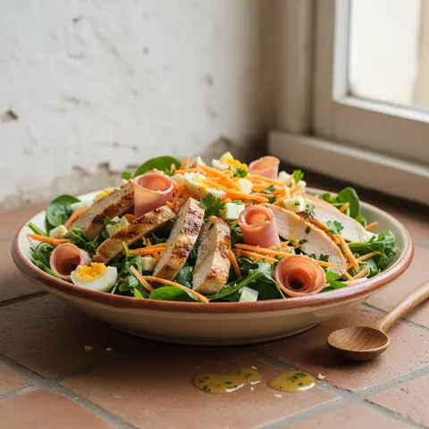 Salat mit Huhn, Karotten und Schinken