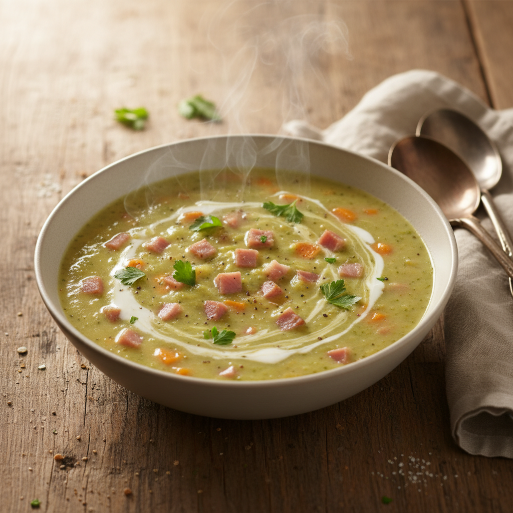 Soupe de brocoli et carottes au jambon