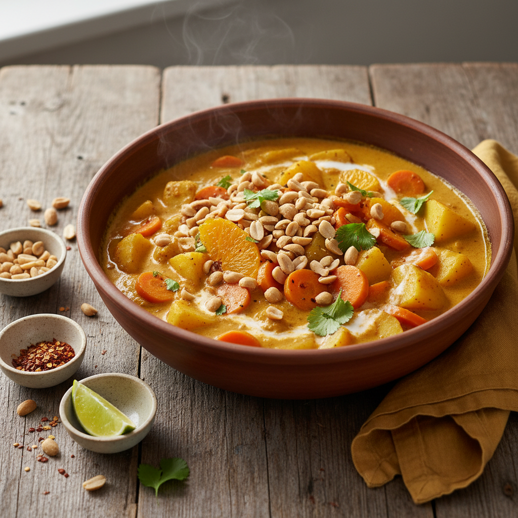 Curry de Pommes de Terre, Carottes et Orange avec Cacahuètes