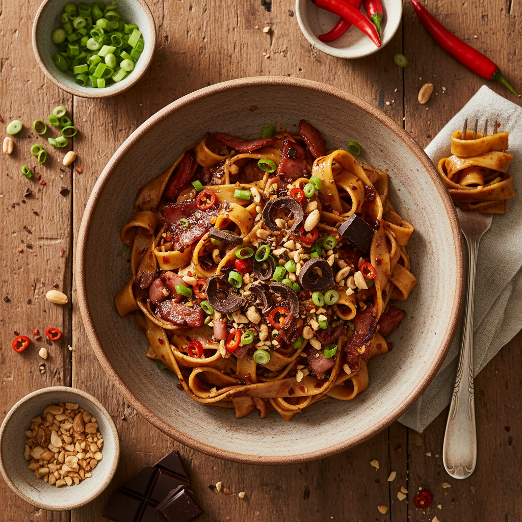 Pâtes Sauce Chocolat-Jambon (fusion asiatique revisitée)
