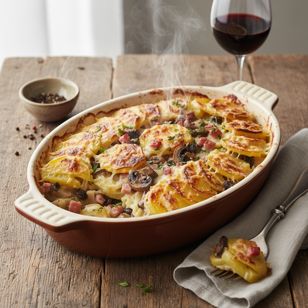 Gratin de pommes de terre et champignons