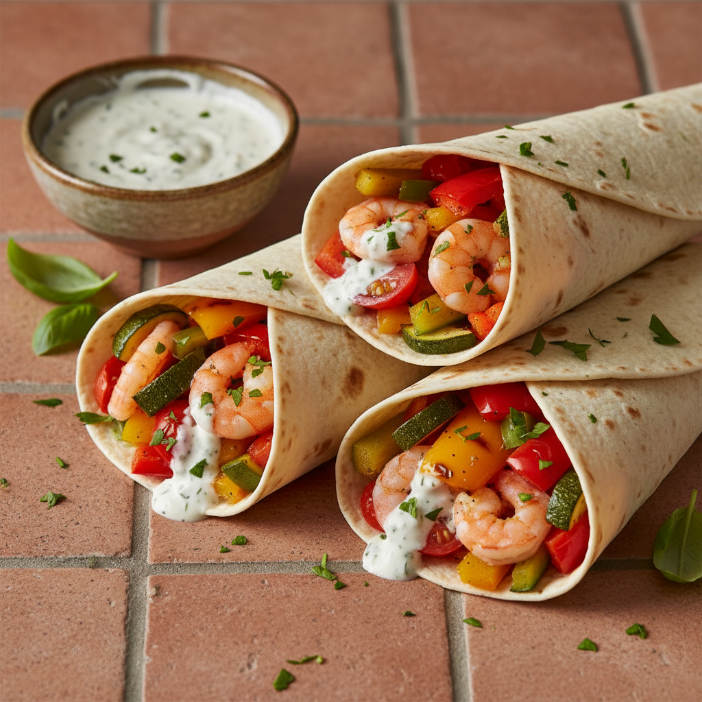 Wraps Méditerranéens aux Crevettes et Légumes