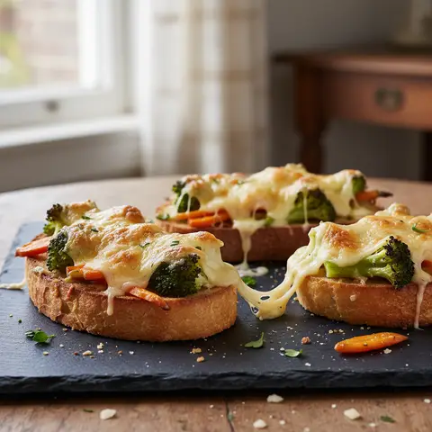 Überbackene Brote mit Gruyère und Gemüse