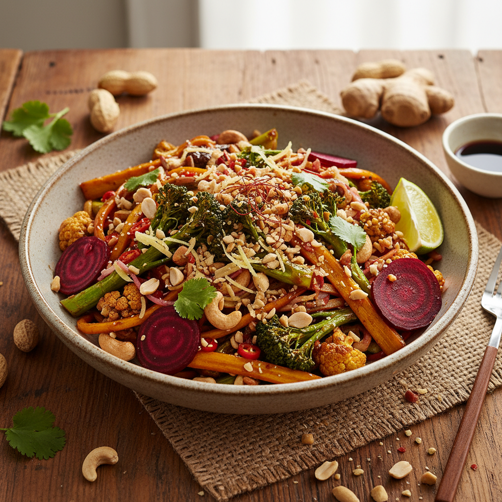 Pad Thaï Créatif aux Légumes du Frigo et Cacahuètes
