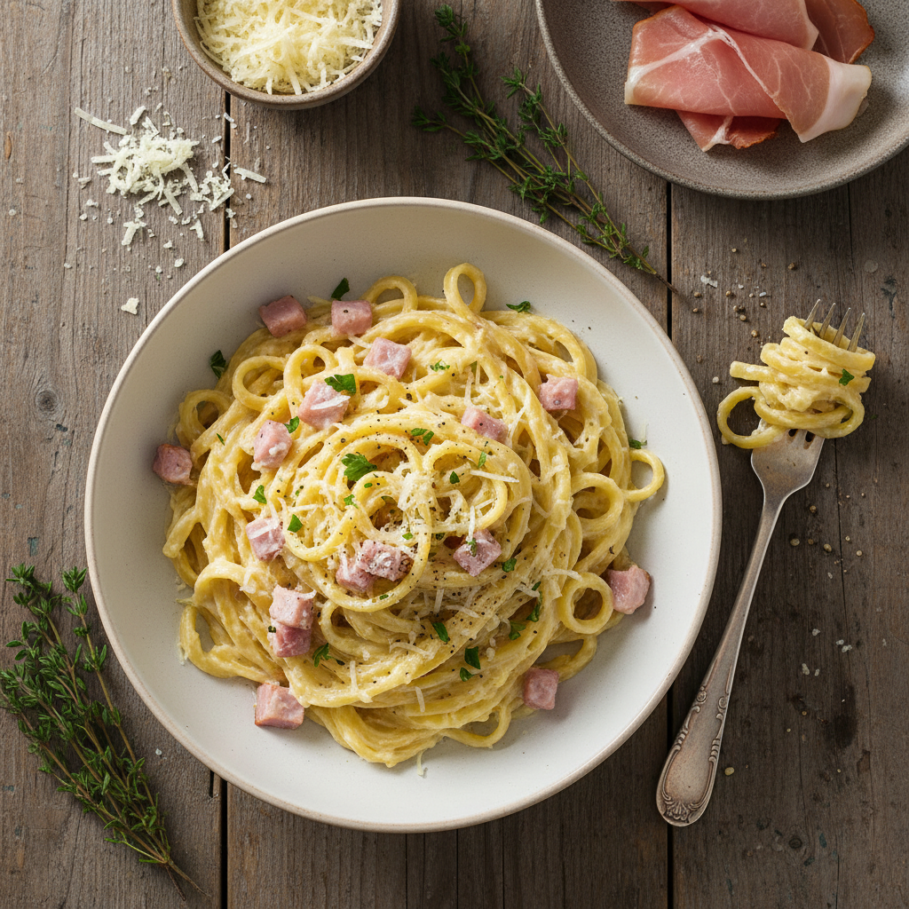 Pâtes Carbonara Express (version jambon-fromage)